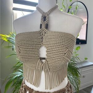 Beige Macramé Halter Top